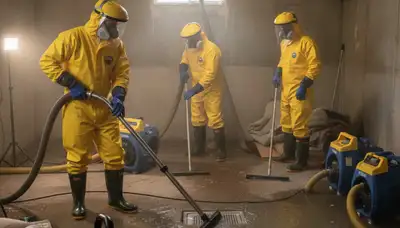 Basement flood cleanup team removing standing water in Fremont, CA home after water damage