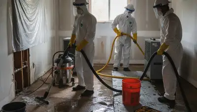 Fremont, CA water damage technicians cleaning up burst pipe damage in a home