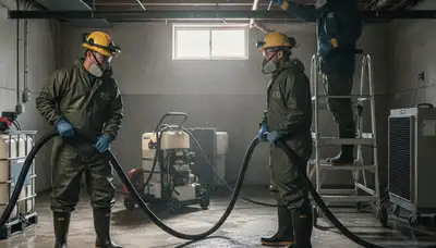 Water damage crew cleaning up burst pipe damage in Fremont, CA home