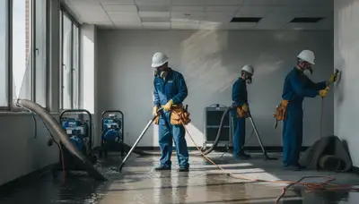 Commercial water damage restoration crew in Fremont, CA removing flood damage and drying property