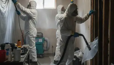 Mold removal technician serving Fremont, CA homes with water damage restoration equipment