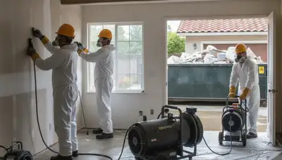 Water damage restoration team in Fremont, CA inspecting a damaged property for emergency cleanup