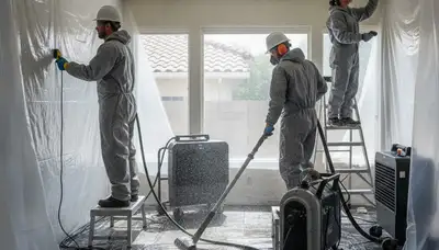 Water damage restoration team in Fremont, CA inspecting a flooded property and drying equipment