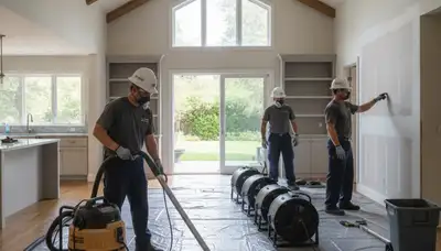 Water damage restoration team in Fremont, CA inspecting a flooded property for cleanup and repairs
