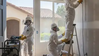 Water damage restoration team in Fremont, CA, inspecting a flooded home for cleanup and repair