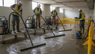 Water extraction crew removing standing water from a Fremont, CA home after flooding