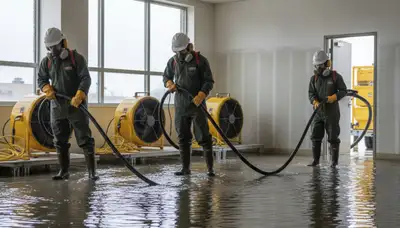 Water extraction crew removing standing water in Fremont, CA home after water damage